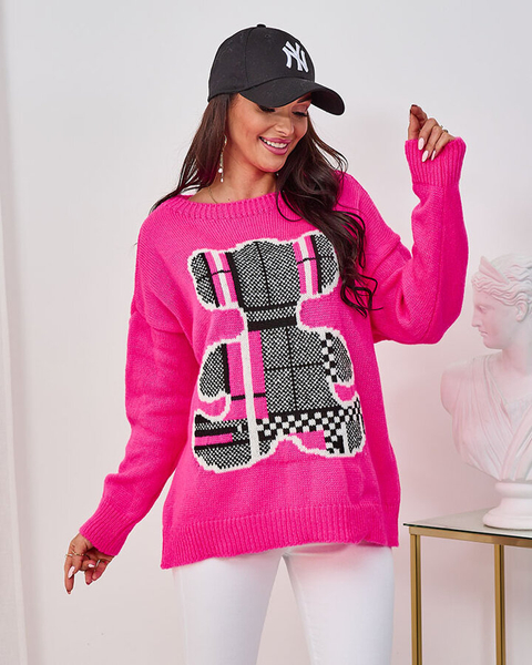 Royalfashion Neon pink women's teddy bear sweater