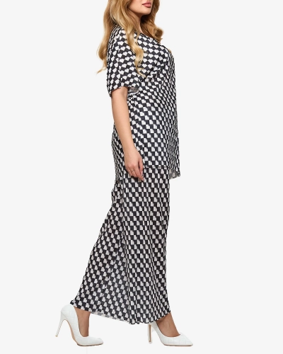 Black women's pleated patterned set - Clothing
