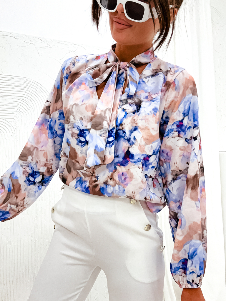 Royalfashion Patterned Blouse with Bow