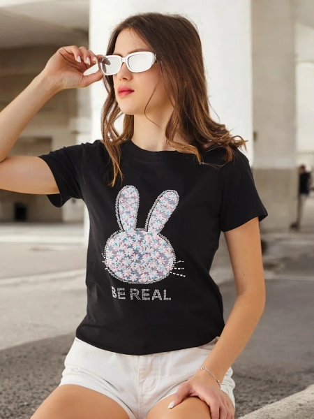Royalfashion Women's Cotton T-Shirt Bunny Say Be Real