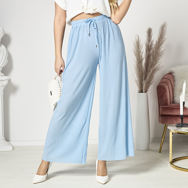 Women's wide pleated palazzo pants in blue - Clothing