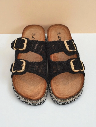 Royalfashion Sieviešu platformas sandales ar sprādzēm CorkStyle