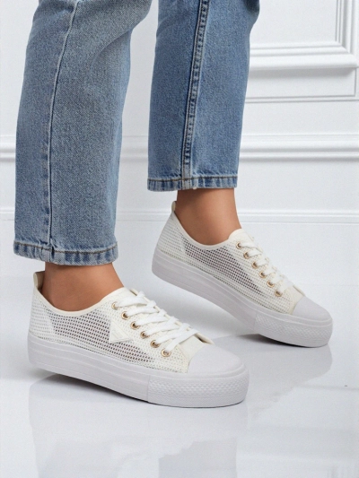 Women's White Ariadne Mesh Sneakers – Breathable Flat Sole Sneakers