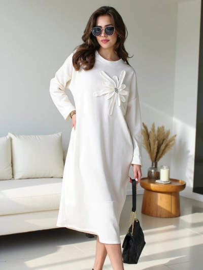 Royalfashion Women's midi oversized fabric dress with a flower