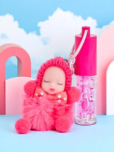 Lip gloss for children with a doll Fuchsia