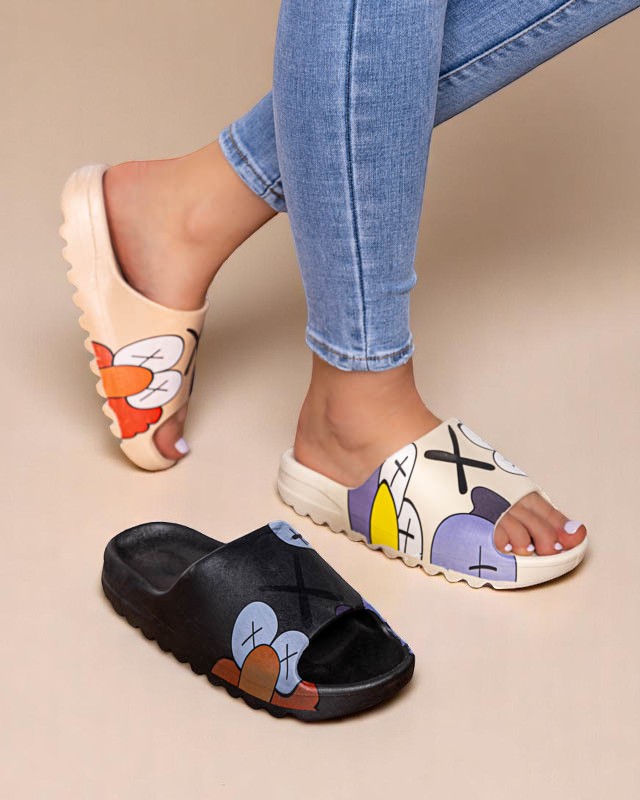 Krēmkrāsas gumijas sieviešu čības ar Pfizz apdruku - Apavi