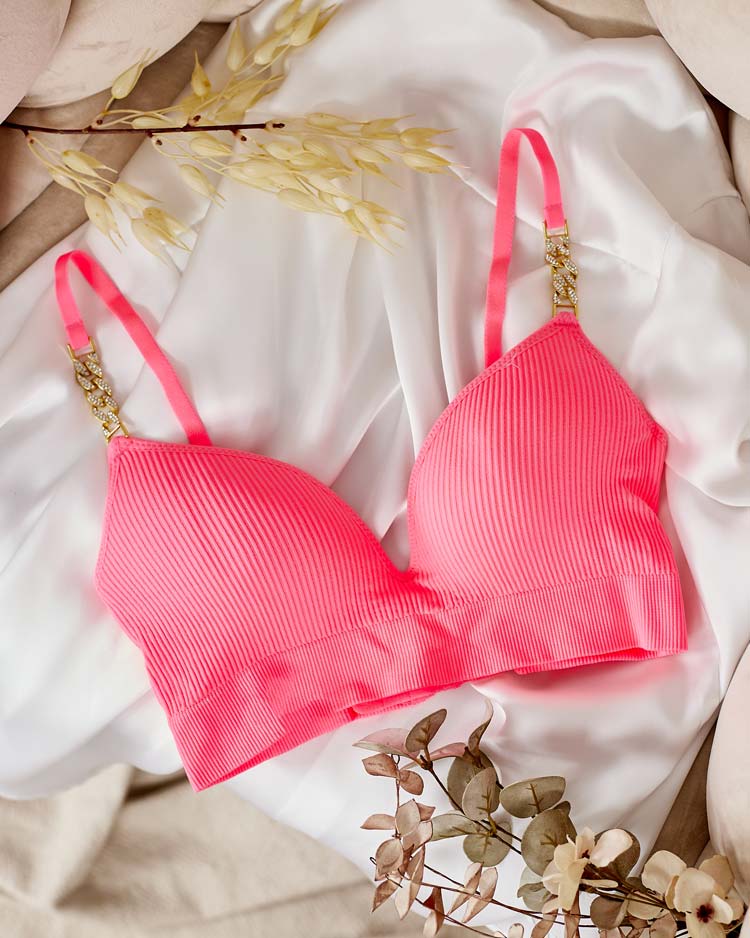 Royalfashion Women's ribbed bra with decorative straps