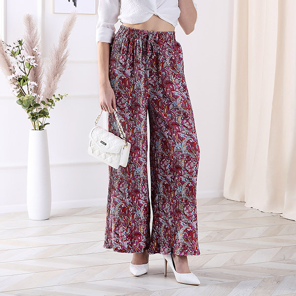 Patterned wide-leg pants for women in red- Clothing