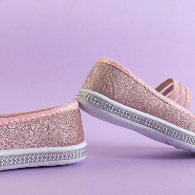 OUTLET Children's pink brocade ballerinas with a bow Tryfonia - Shoes