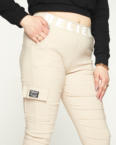 Beige cargo pants a'la women with pockets PLUS SIZE - Clothing