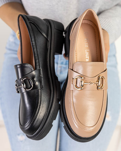 OUTLET Light brown women's shoes with an ornament on the nose Veteca - Footwear