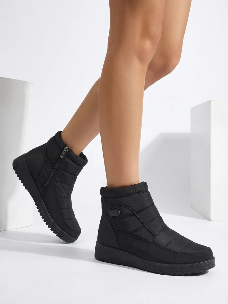 Athena Women's Black Fabric Ankle Boots for Autumn and Winter