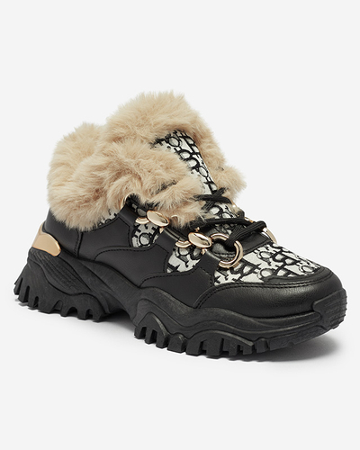 Sieviešu sporta apavi ar kažokādu melnā krāsā Reyma- Apavi