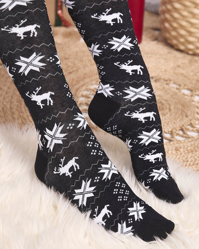 Women's Black Long Christmas Socks - Underwear