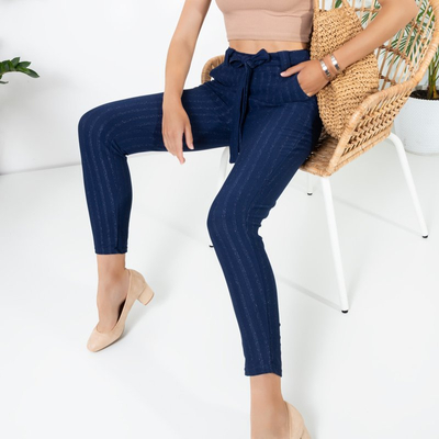 Navy blue women's treggings with a shiny thread - Clothing