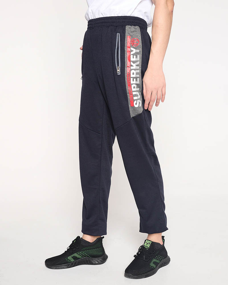 Navy blue men's sweatpants with inscriptions - Clothing