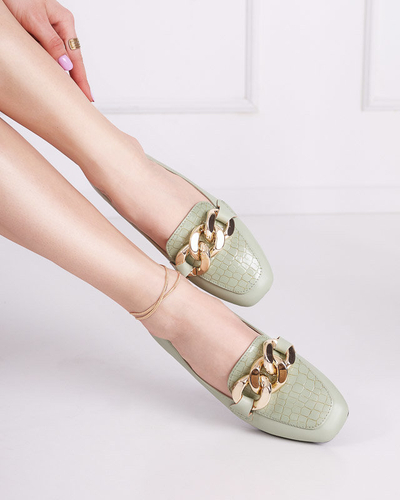 OUTLET Zaļi eko-ādas sieviešu kurpes ar ķēdīti Flamii - Shoes