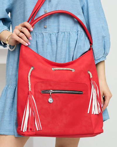 Women's red shopper bag with drawstrings - Accessories