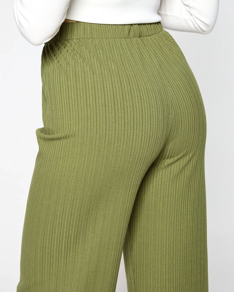 Zaļās sieviešu platās rievotās bikses - Apģērbs