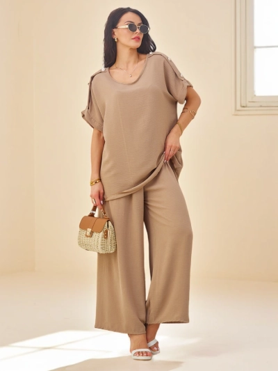 Royalfashion Cotton women's set with short sleeves and wide pants