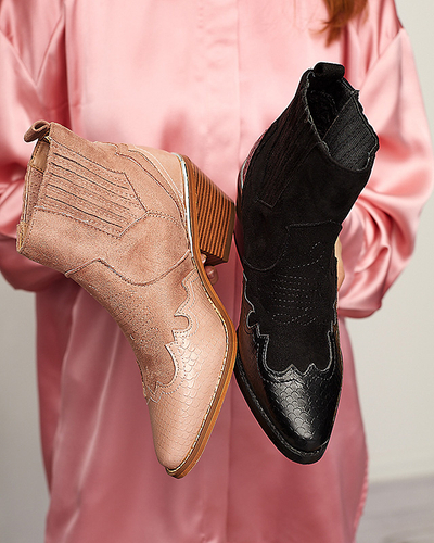 Melni eko zamšādas kovboju zābaki uz zema staba Zirras - Apavi