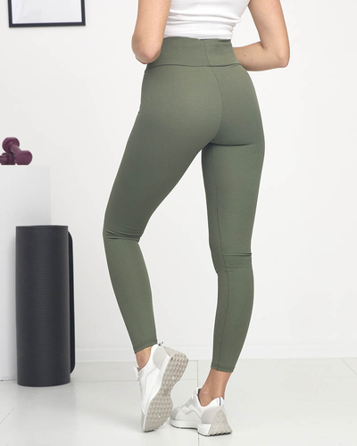 Women's green ribbed leggings with pink lettering - Clothing