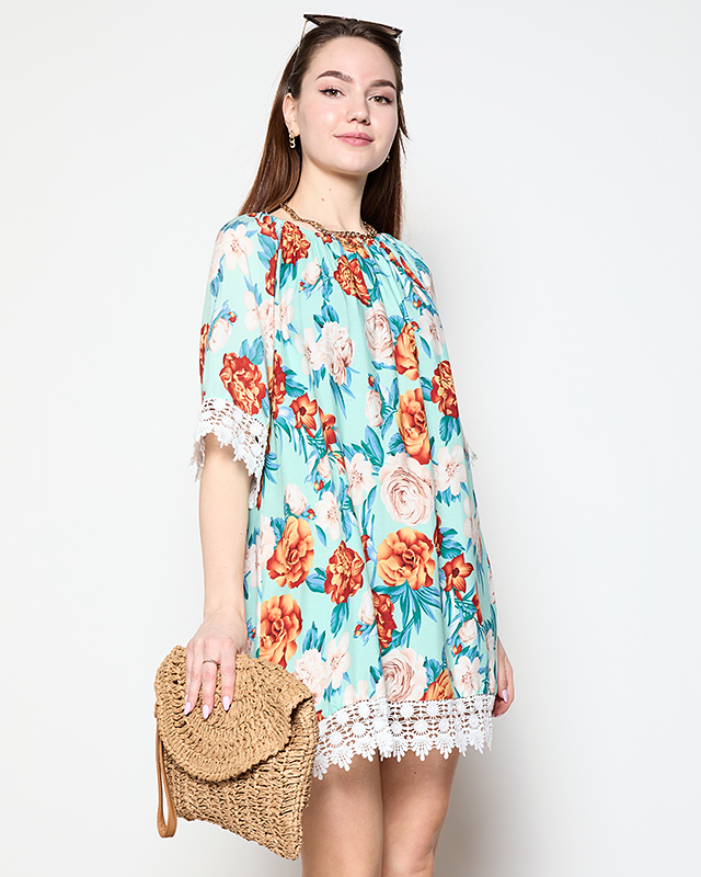 Mint women's blouse with flowers PLUS SIZE - Clothing