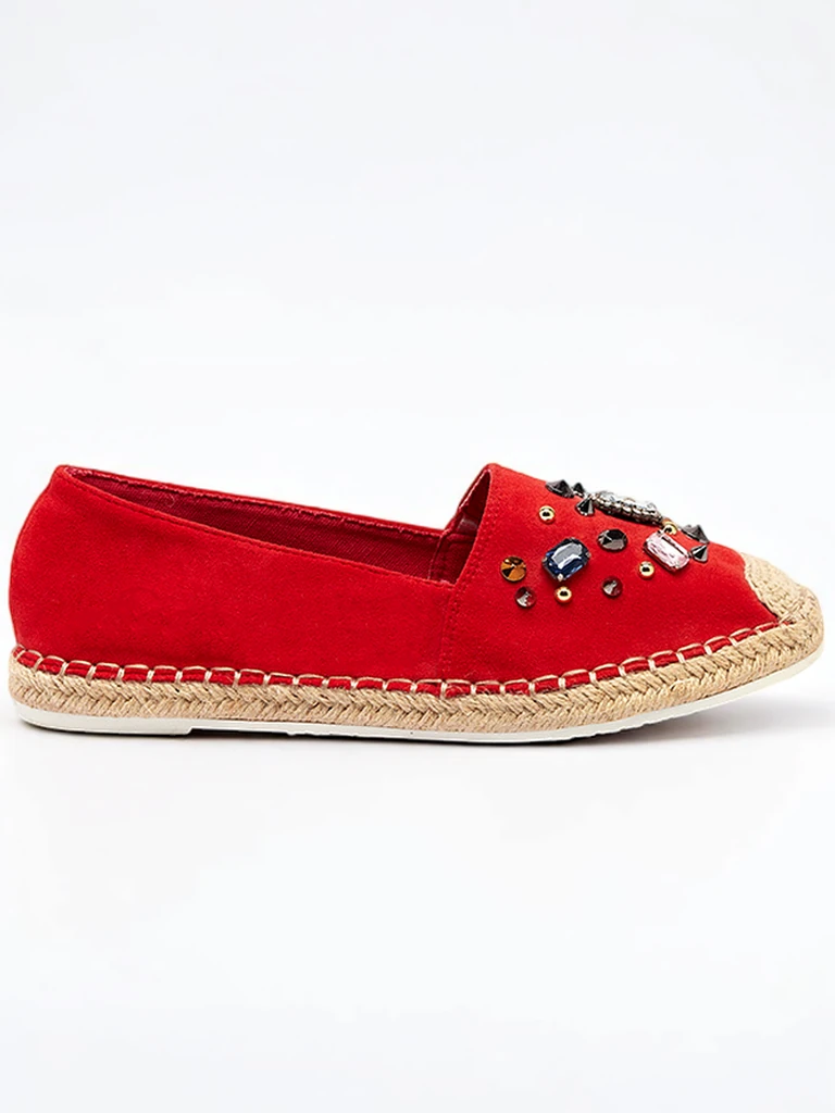 Red women's eco-suede espadrilles with cubic zirconias Mediros - Footwear