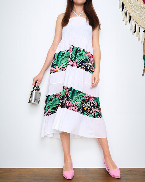 Women's white floral midi dress - Clothing