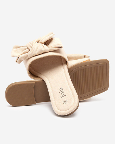 Beige women's slippers with a fabric bow Kelisso - Footwear