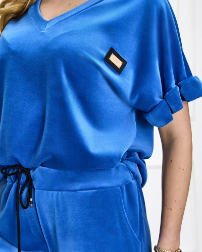 Women's cobalt sweatshirt set with embellishments - Clothing