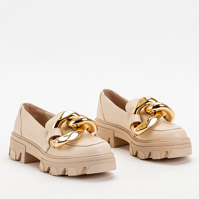 OUTLET Beige women's shoes with a gold chain Kesoni - Footwear