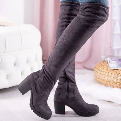 OUTLET Gray boots on a higher post Moccalinea - Footwear