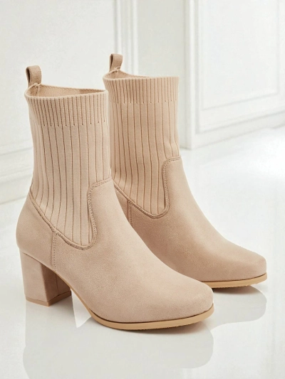 Women's eco-suede heeled ankle boots with a sock-like insert LumenThorn