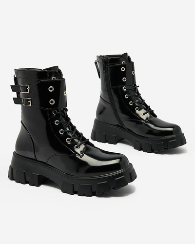 Royalfashion Black lacquered women's bagger boots Xagaga