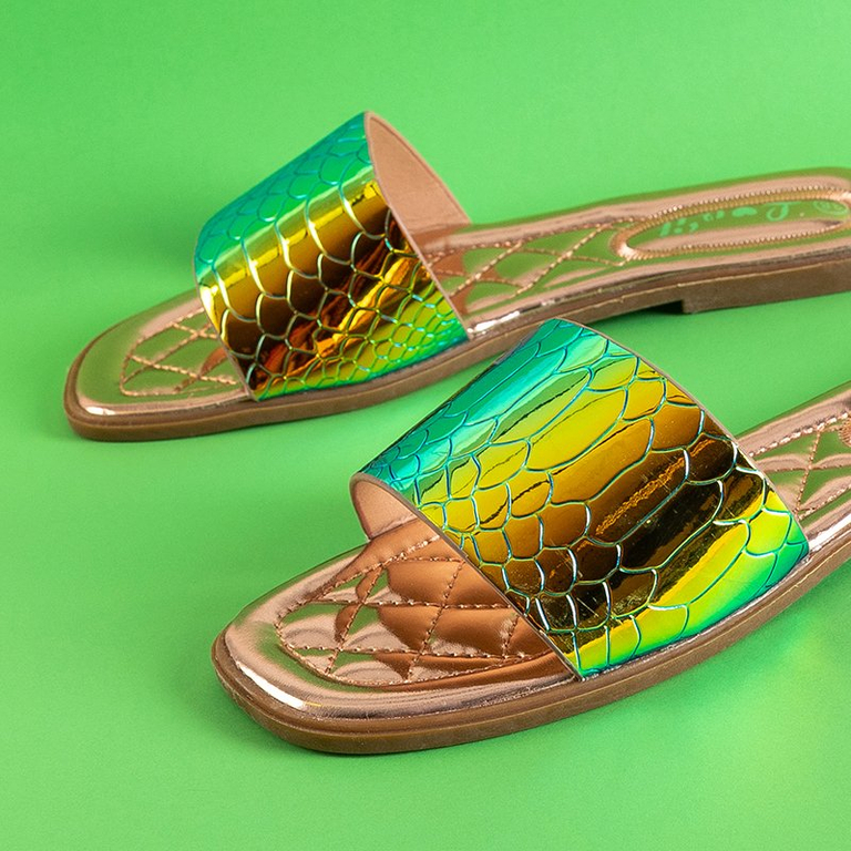 Yellow and green holographic women's sandals Serenis - Footwear
