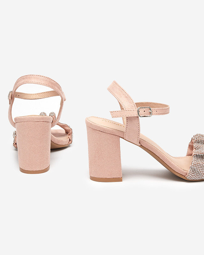 Pink women's sandals on a post with cubic zirconias Trieste - Footwear