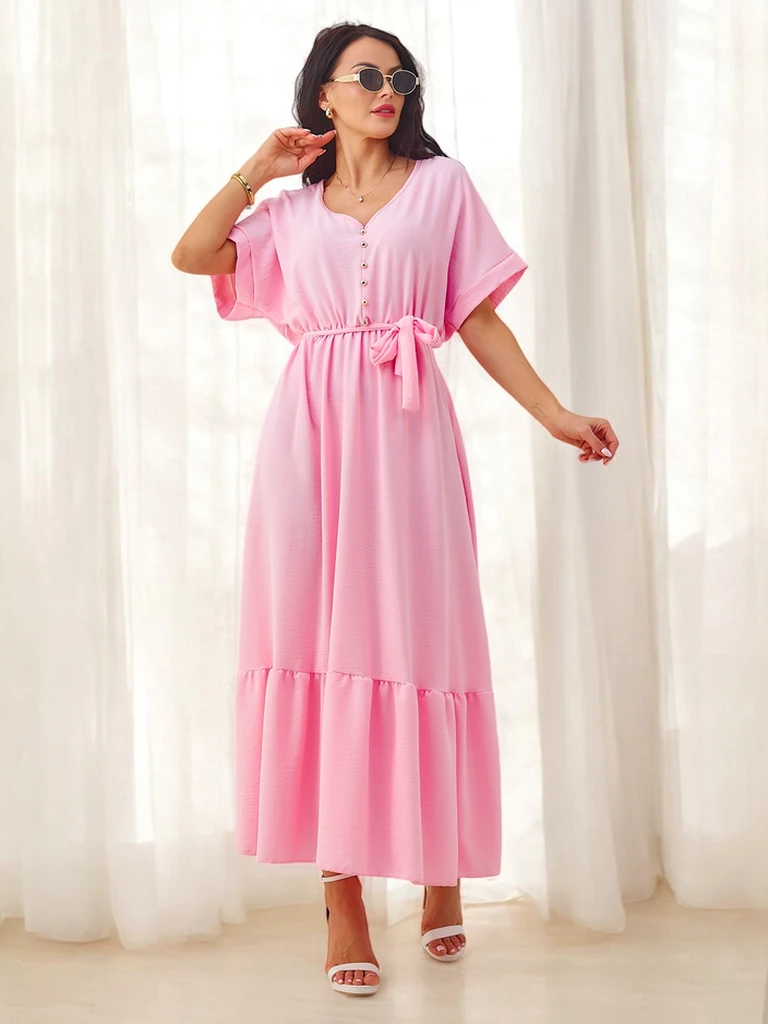 Женское миди платье Royalfashion с короткими рукавами и декоративными пуговицами