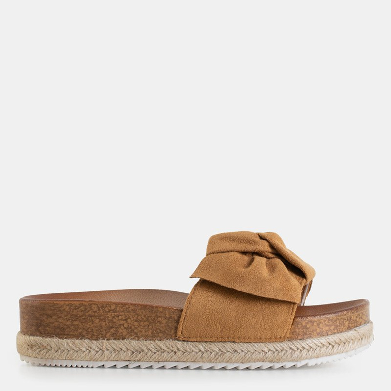 Women's slippers with a camel Jenis bow - Footwear