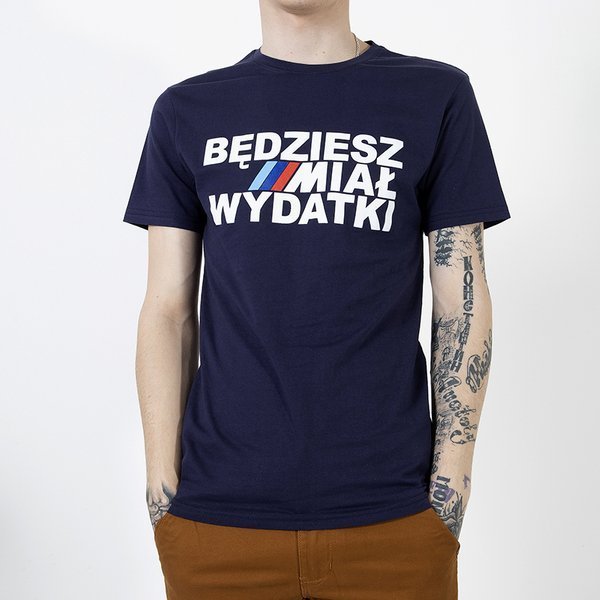 Vīriešu tumši zils kokvilnas t-krekls ar apdruku - Apģērbs