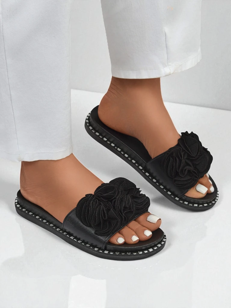 Royalfashion sieviešu plakanās zoles iešļūcenes Flora Verde