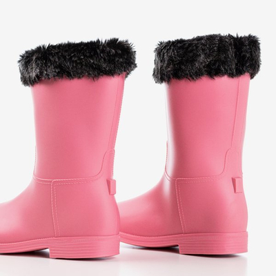 Pink matt rubber boots with fur rubber - Footwear