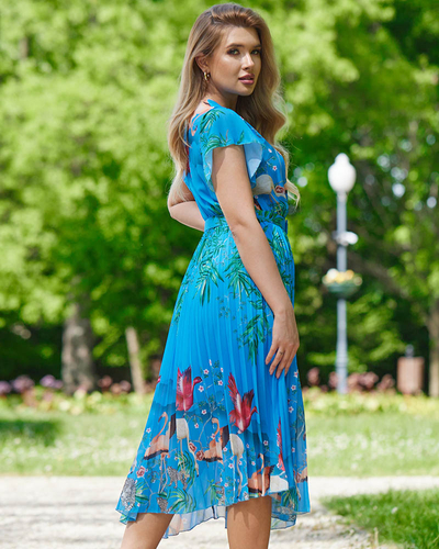 Ladies 'blue dress with an exotic pattern - Clothing