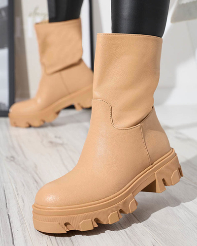 Women's slip-on ankle boots with camel Mekira insulation - Footwear