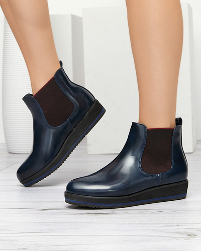 Navy blue women's wedge boots Stasia - Shoes