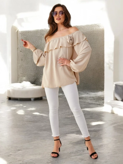 Royalfashion Sieviešu blūze a la Spāņu ar frillēm un ziedu