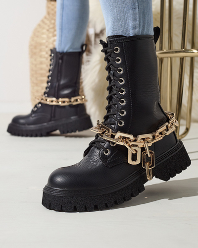 Black women's boots with gold chain Azerik - Footwear