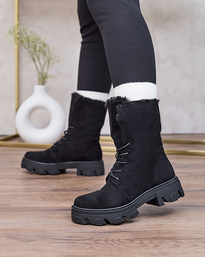 Royalfashion Black women's lace-up boots Cavenma