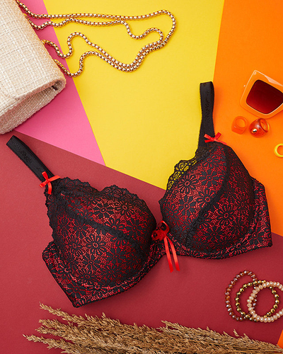 Black and red women's lace bra - Underwear
