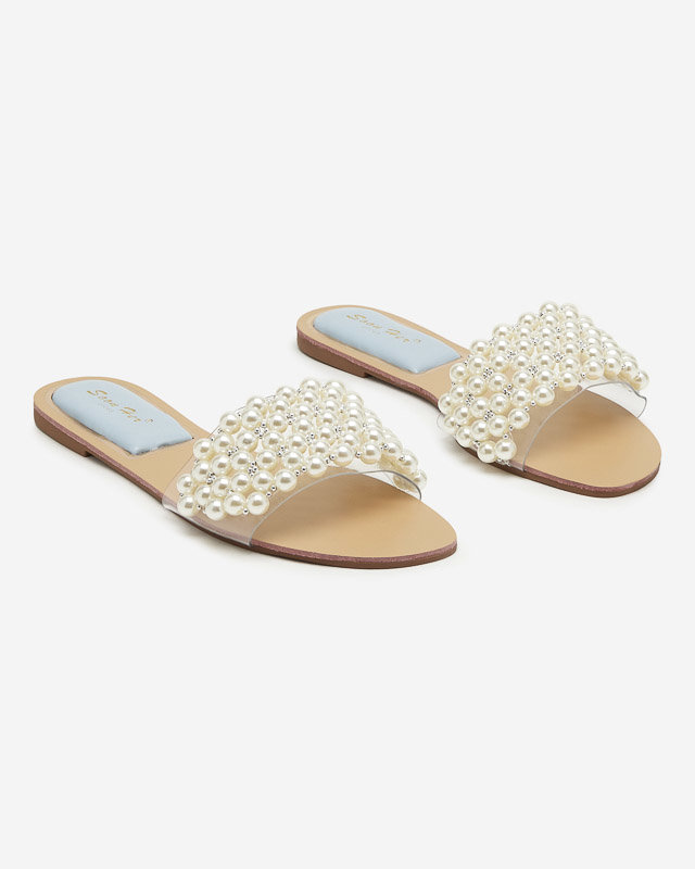 OUTLET Women's slippers with pearls and blue Faldei insert - Footwear